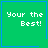 Green square with white text 'Your the Best!' and blue border, featuring a blue heart in top-right and blue star in bottom-right across four