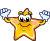 Yellow star-shaped character with orange accents, white eyes, black pupils, and red mouth in various poses against gray background.