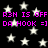Black background with white stars and repeated pink text reading 'R3H IS OFF DA HOOK =]' in two horizontal