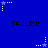 Blue background with repeated 'BALLIN!' text and white/purple star-shaped pixel art elements in a pattern