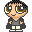 Pixel art character with black hair, gray shirt, and white pants in six distinct facial expressions across two
