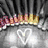Animated icon with four distinct visual states: a metallic heart, colorful pens with hearts, a peace symbol with splatter effects, and an empty gray