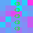 cyan and magenta squares with green pixelated symbols on a blue background