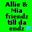 Four display 'Allie & Mia friendz till da endz' text with star symbols; top-left and bottom-left have blue stars, bottom-left has a green star