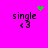 Pixelated text 'single' with heart and arrow symbols on a bright pink background, showing animation variations of green pixel clusters.