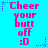 Pixelated text on bright cyan background with pink and blue accents, featuring repeated phrases and emoticons.