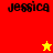 A four- displays the name "jessica" in black pixelated text on red, orange, yellow, and orange backgrounds with a star symbol changing from yellow to red between
