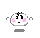 Pixelated character with pink cheeks and black spiral hair displays multiple facial expressions across a