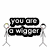 Pixelated stick figures display text and gestures; one holds a sign reading "YOU ARE A WAPER" while others wave or stand still on white background.