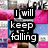 Pixelated text fragments in black and white overlay a colorful collage of small images, with visible phrases like "I will keep falling" and "cause i know you will catch me when I do.".
