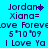 Pixelated text on cyan background with blue star and plus symbols, showing repeated phrases like 'Jordan+', 'Xiana=', 'love Foreve', '5'70'09', 'I Love Ya'.