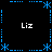 Static pixel art with blue dotted lines forming a cross and star shapes at intersections, four white 'Liz' texts on black background.