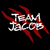 Two side-by-side show a pixelated image of a person with dark hair and a black background, with red claw marks and 'Team Jacob' text on the left