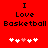 Red background displays "I Love Basketball" text with five heart icons below, where the third heart changes color between frames.