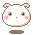 Pixel art character with white face, light brown ears, and pink cheeks in multiple expressions including neutral, smiling, and closed eyes.