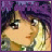Pixelated anime-style character with blonde hair and purple headband, static pose against blurred background.