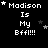 Pixelated text 'Madison Is My Bff!!!' with stars on black background, animated star positions across frames.