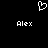 White pixelated heart symbol above two instances of the name Alex in white text on a black background.