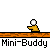 Pixelated animation of a yellow character with white head and black eyes holding a purple juice box labeled 'juicy juice' on an orange platform against gray background.