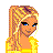 Animated contact sheet of a blonde doll character with multiple frames showing different body parts and text blocks in pixel art style.