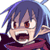 Pixelated anime-style character icon with purple hair, red eyes, and an open mouth showing teeth in a shouting expression against a white background.