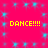 Bright pink background with repeating cyan starburst patterns and four yellow 'DANCE!!!!' text blocks arranged in a