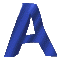 Blue stylized letter A with metallic sheen, displayed in a of nine positions on gray background
