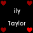 Pixelated red hearts and white text 'ily' and 'Taylor' arranged in a on black background