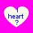 Four heart-shaped icons with blue text "I heart ?" on a bright pink background, each icon has distinct pixelation levels.