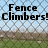 Pixelated image of a chain-link fence with text overlays reading "Fence Climbers! Field Hockey Players In Disguise!" over grass and dirt background.