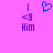 Pixelated blue heart symbol appears between two identical purple text blocks on a solid pink background.