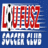 Pixelated red and white text on blue background with partial obscured letters, featuring a stylized 'L' and blurred numeric characters.