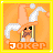 Pixel art joker character with orange hat and white pom-poms peeking from behind a vertical bar, displayed in a 3x2 contact sheet of animated frames on an orange background with yellow border.