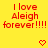 Yellow background with red text repeating 'I love Aleigh forever!!!!' and pixelated hearts in a , partially cropped on the right side