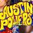 Yellow 'AUSTIN POWERS' text on blue background with a person covering their face with one hand.