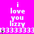 A bright pink background displays repeated text "i love you lizzy" in white pixelated font, with black star-like symbols and repeating '3' characters appearing at different positions across frames.