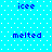 Pixelated text 'icee' and 'melted' alternate on a cyan background with white dots.