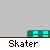 Pixelated skater character in blue shirt and black pants on teal-and-green platform, with text 'Skater' below each frame.