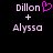 Pixelated text displays 'Dillon + Alyssa' with a pink heart symbol replacing the plus sign in one view, against black background.