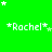 Green background with white text *Rachel* surrounded by white and light green stars in a pattern