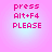 Pixelated text on a pink-to-blue gradient background with four identical displaying 'press Alt+F4 PLEASE' in pink