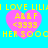 Pixelated image with bright cyan background, pink hearts, and yellow text reading "I LOVE LILIA HER SOOCH" with "A&&F <3333" inside hearts.