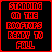Red pixelated text on black background reads "STANDING ON THE ROOFTOPS READY TO FALL" with white dots appearing in the word "FALL" across frames.
