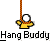 Pixelated icon shows a yellow hand holding a white ball attached to a brown checkered rope against a gray background, with 'Hang Buddy' text below.