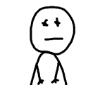 A sequence of stick-figure animations showing a character with a round head and simple body in various expressions and poses, including neutral, angry, and playful states.