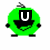 Pixelated green and orange circular characters with text overlays, displaying expressions like 'U', 'make me', and 'smile' across frames.