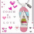 Pixelated collage of Coach-themed items including a necklace, handbag, and heart motifs with pink text elements.