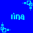 Blue background with repeating light blue pixelated text 'ning' and square-dot patterns in a