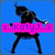 Pixelated blue background with black silhouette figure holding object, pink banner text reading 'x...KotyJ...x' across center.