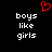 Red pixelated heart symbol above white text reading 'boys like girls' on black background, duplicated side-by-side.